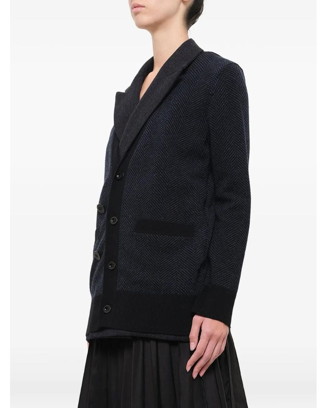 Sacai Blue Double-Faced Herringbone-Knit Cardigan