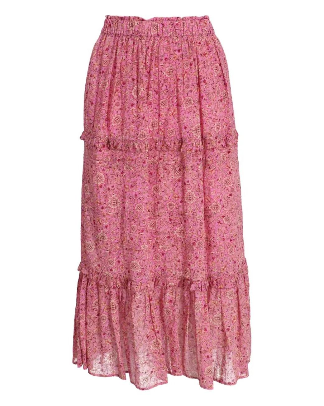 Isabel Marant Red Ruffled Print Long Skirt