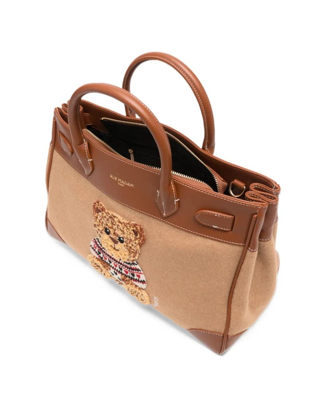 RUE MADAM PARIS Brown Marvinlove Teddy Bear-Embroidered Tote Bag