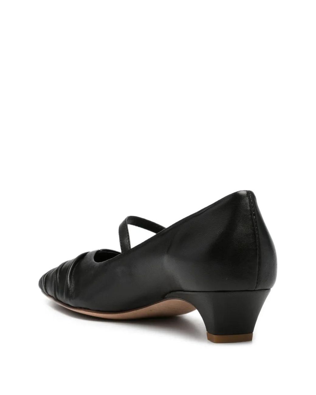 LORENA PAGGI Black Ruched Strap Leather Pumps