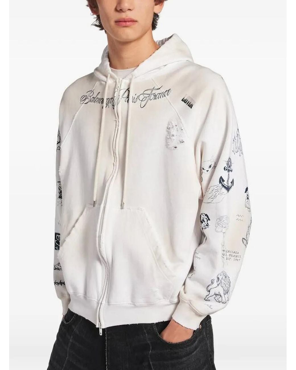 Balenciaga White Classic Ink Zip-Up Hoodie for men