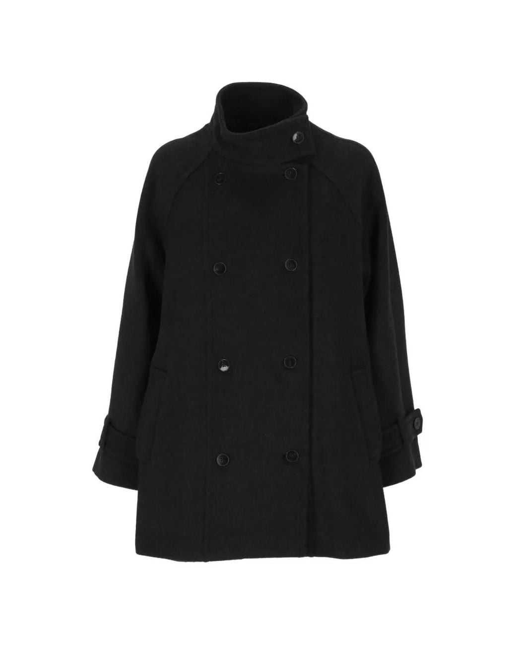 Marella Black Double-Breasted High-Neck Coat