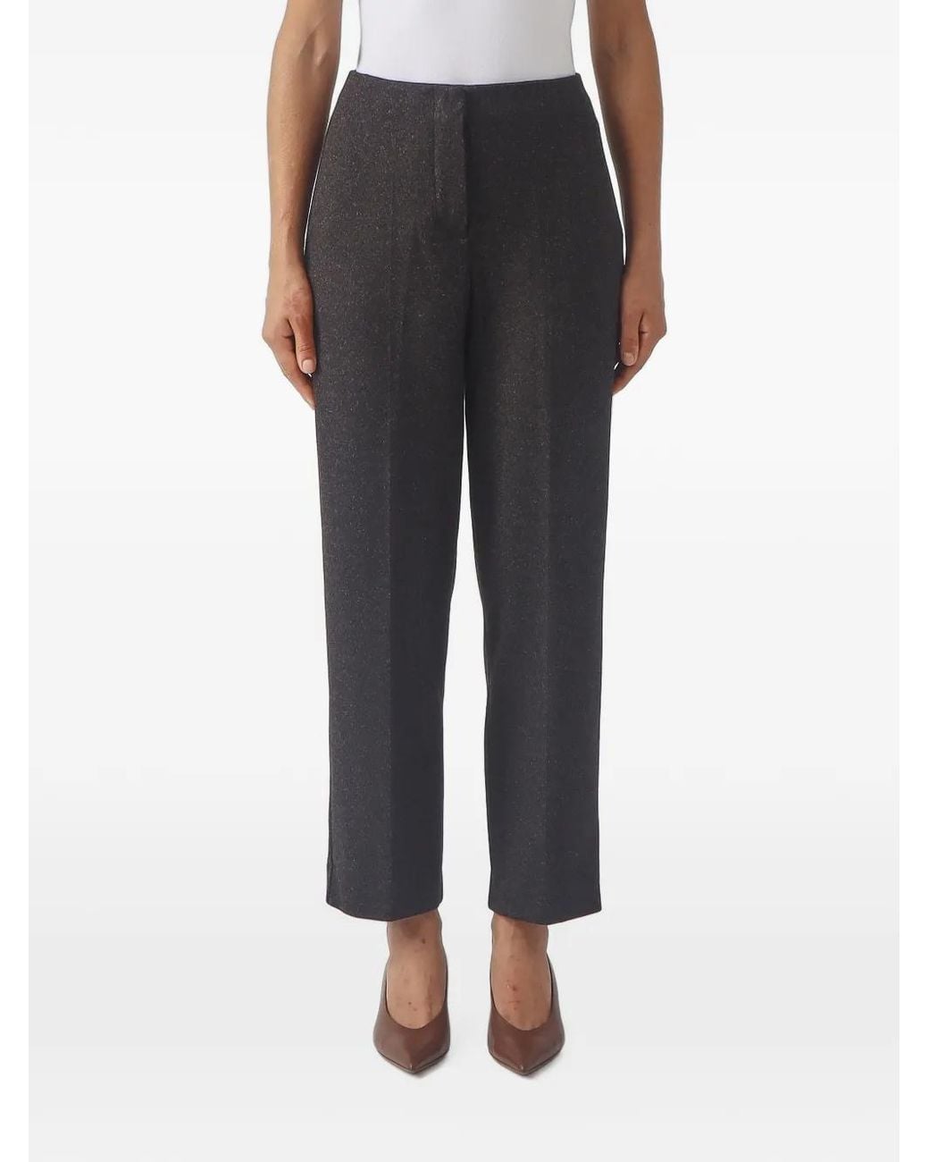 Max Mara Black Mélange-Effect Straight-Leg Trousers