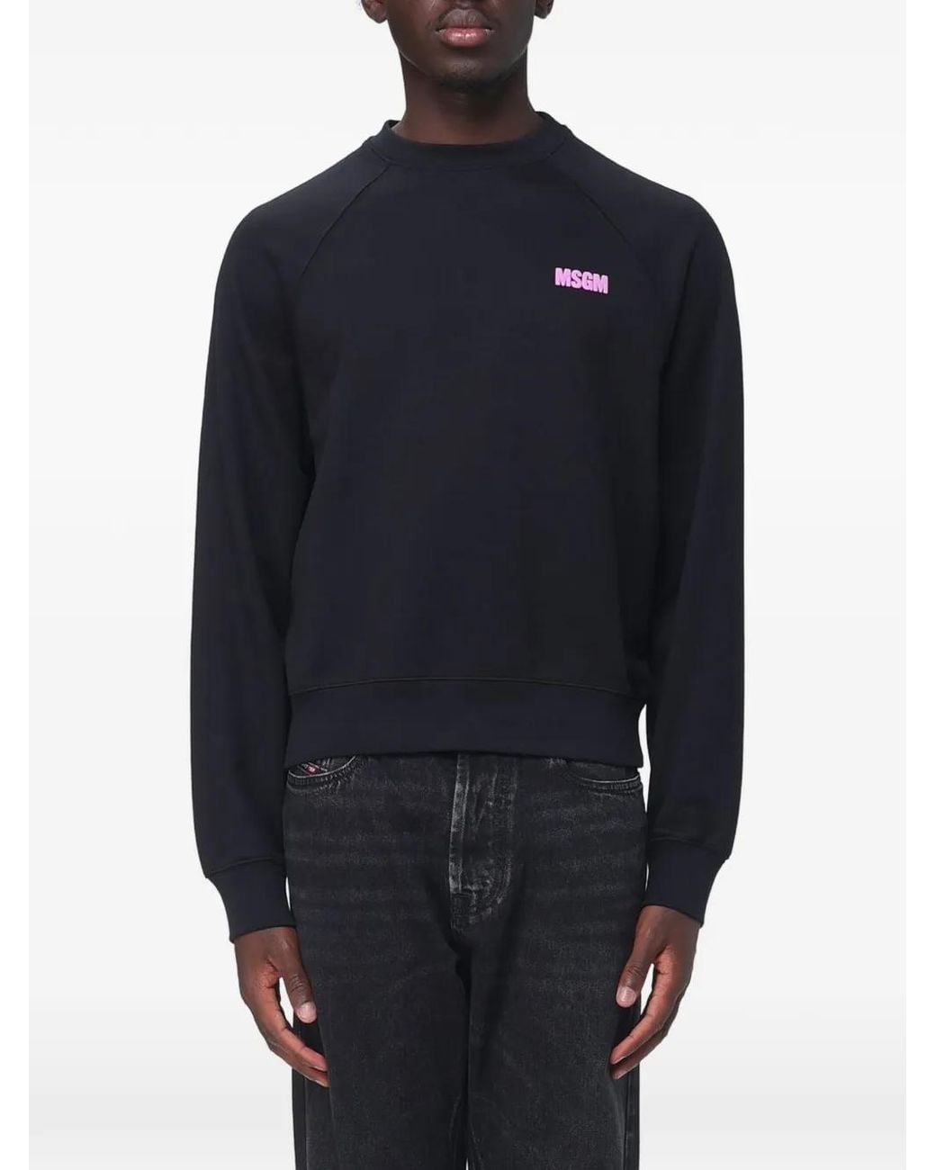 MSGM Blue Logo-Print Raglan-Sleeve Sweatshirt for men