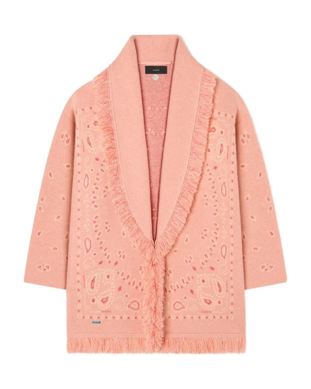Alanui Pink Bandana Jacquard Fringed Cardigan