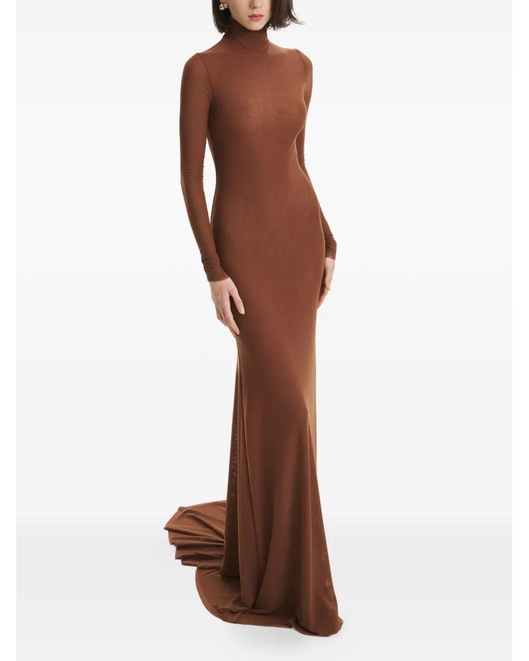 2310 STUDIO Brown Long-Sleeve Roll-Neck Maxi Dress