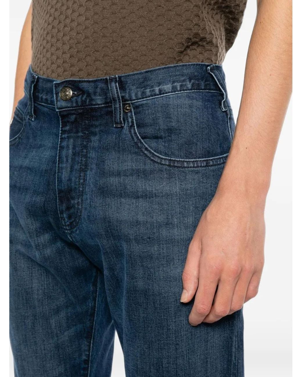 Emporio Armani Blue Faded-Effect Straight-Leg Jeans for men