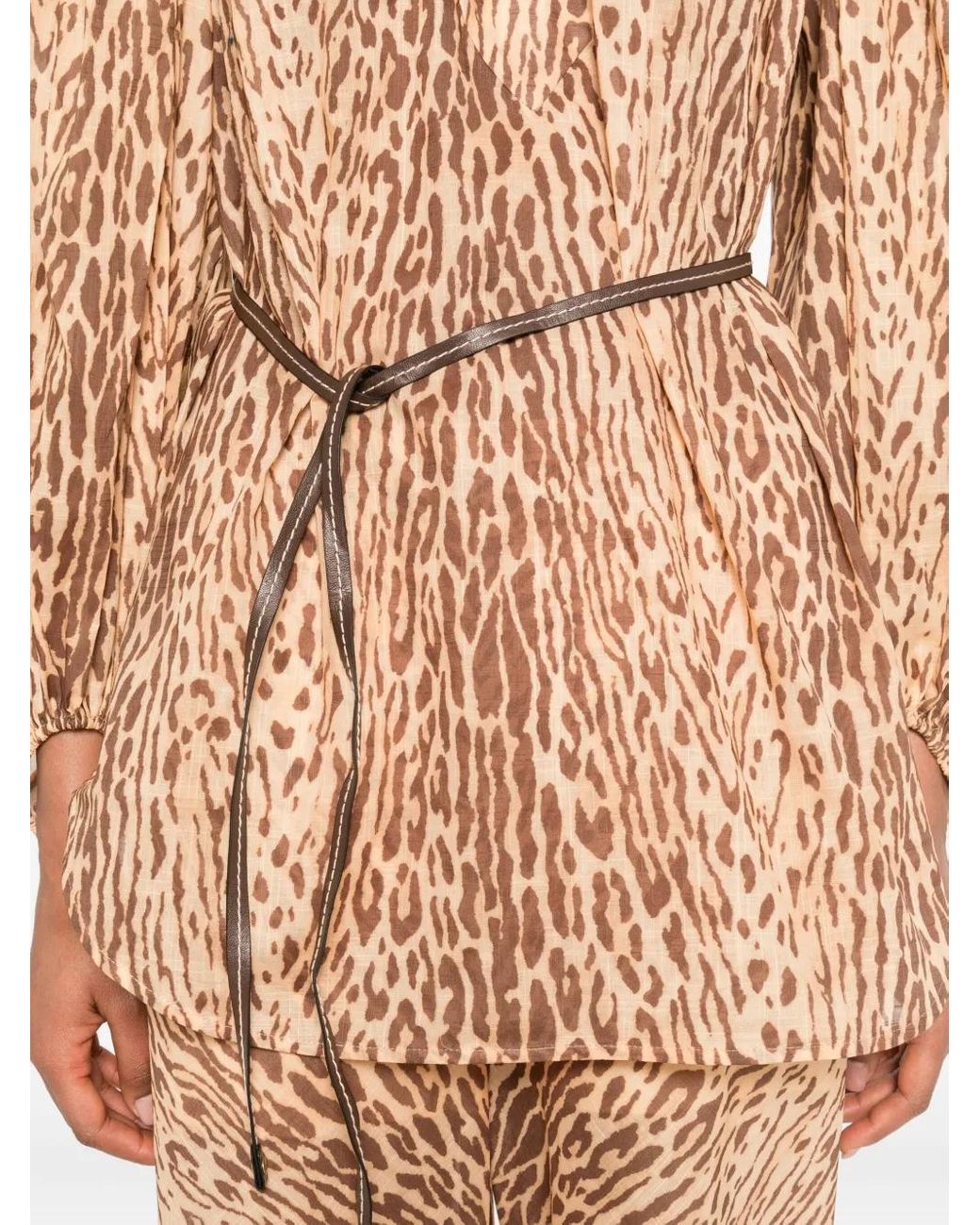Zimmermann Natural 'Cascadian' Blouse With Leopard Print