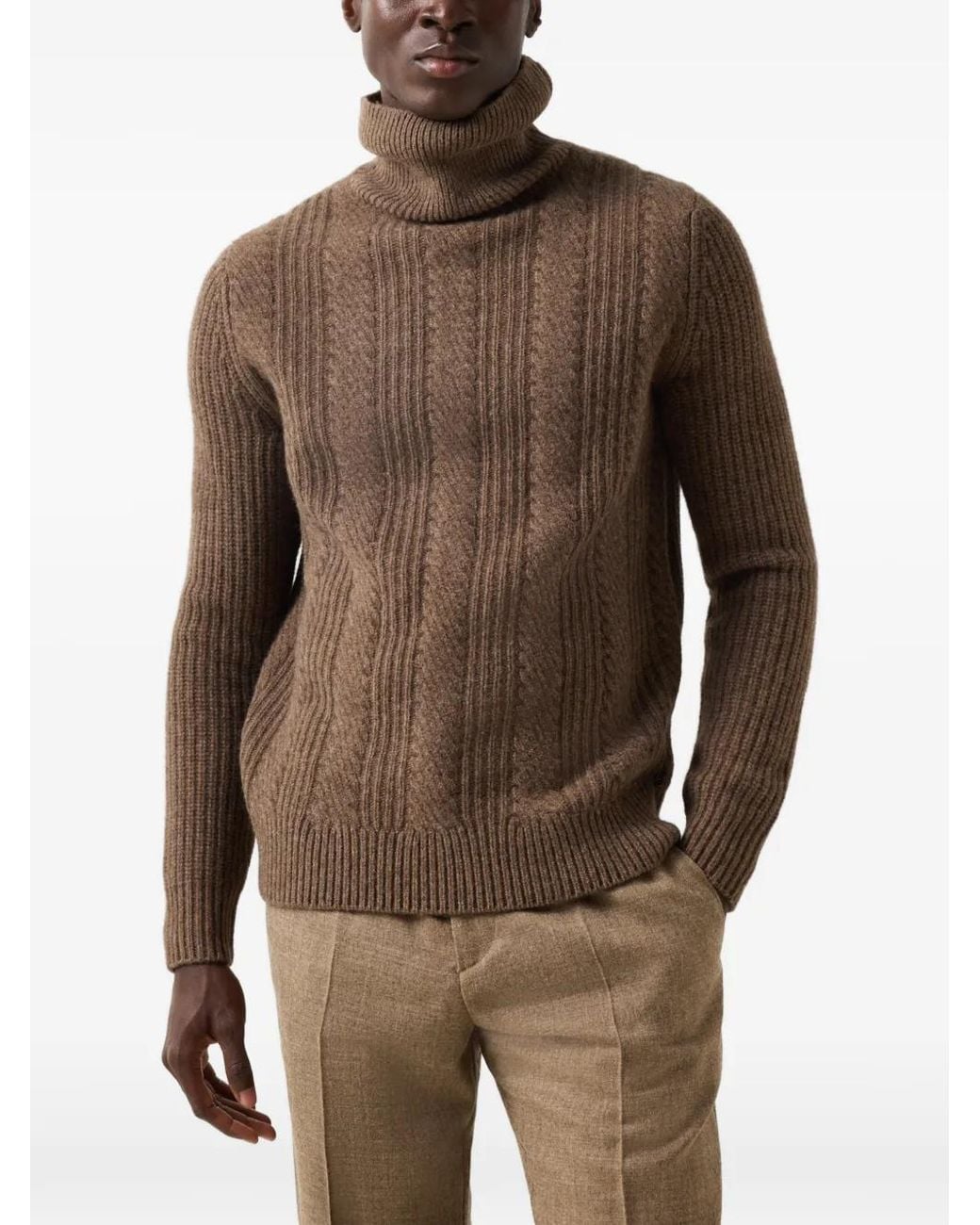 Bogner Brown Pull Eros En Maille Torsadée À Col Roulé for men