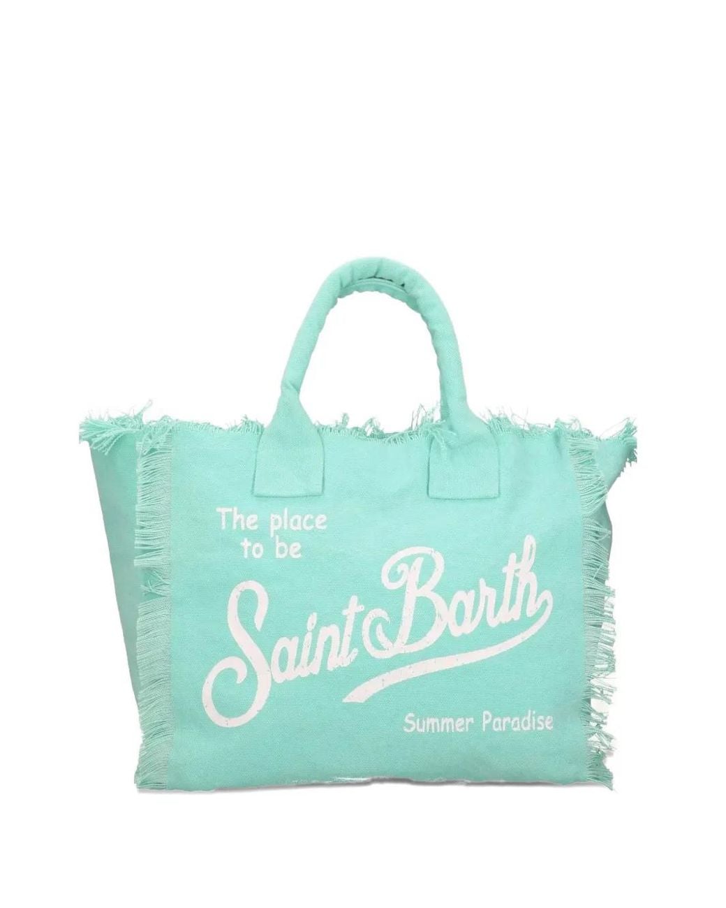 Mc2 Saint Barth Blue Frayed Logo-Print Tote Bag