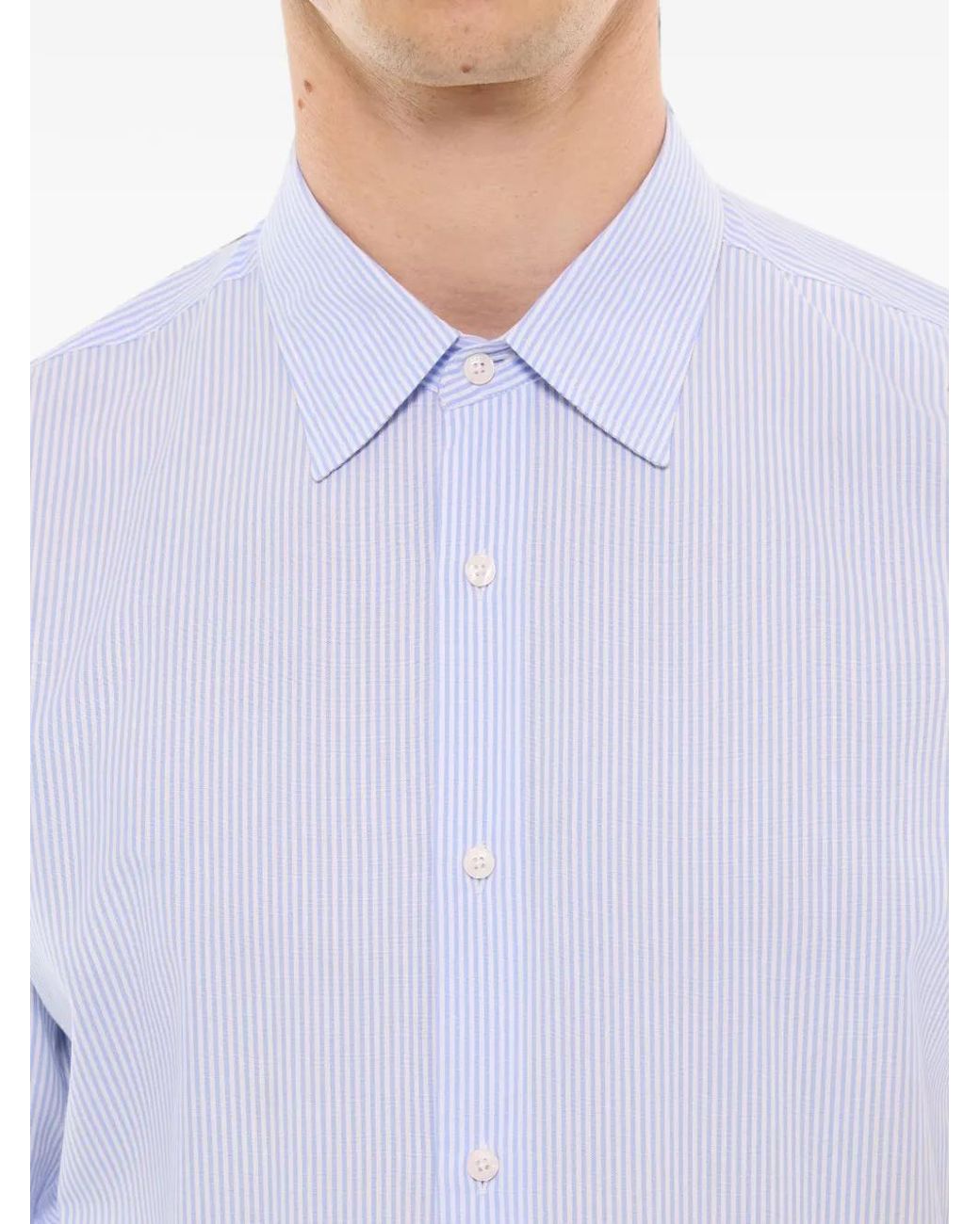 Fursac Blue Striped Straight-Collar Shirt for men