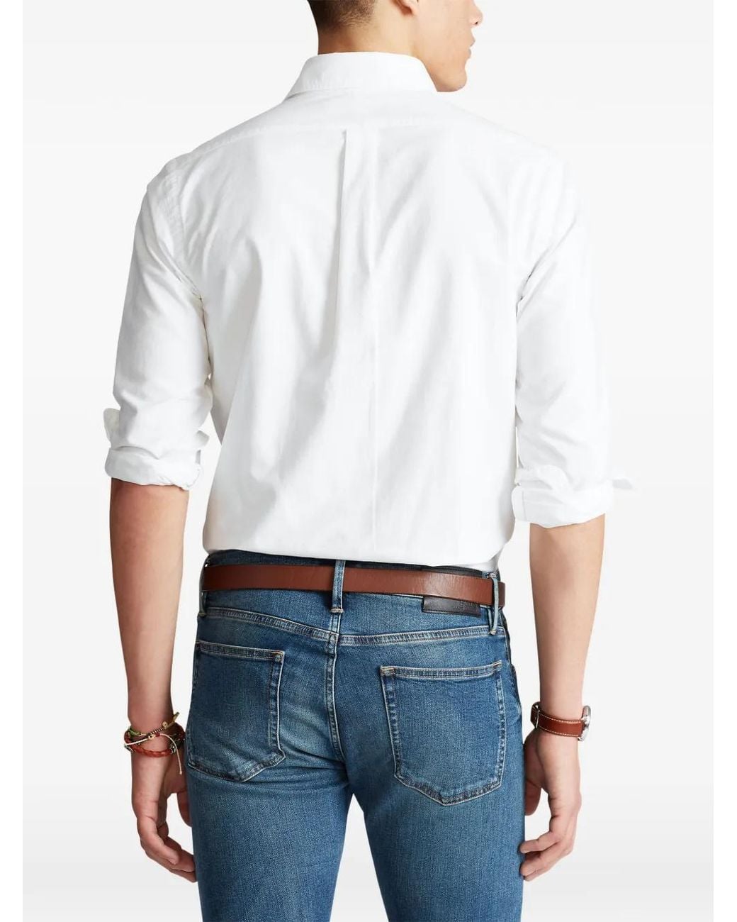 Polo Ralph Lauren White Embroidered-Logo Button-Down Shirt for men