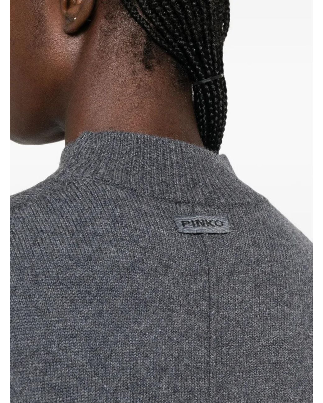 Pinko Gray High-Neck Dropped-Shoulder Sweater