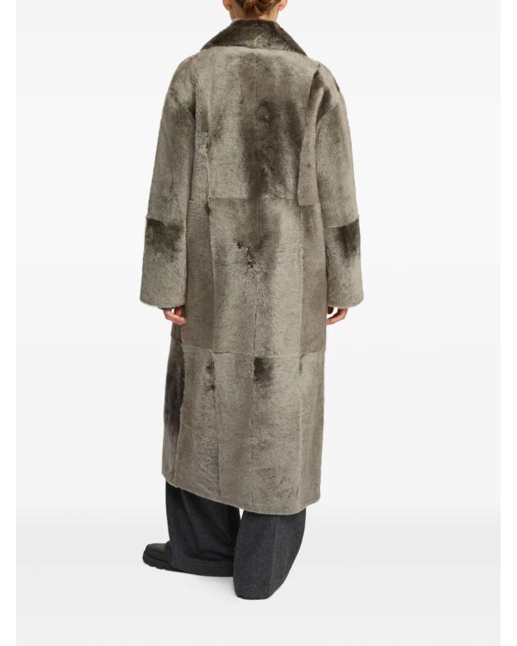 Yves Salomon Gray Double-Breasted Patchwork Coat