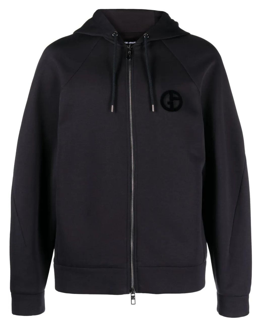 Giorgio Armani Black Logo-Embroidered Zip-Up Hoodie for men