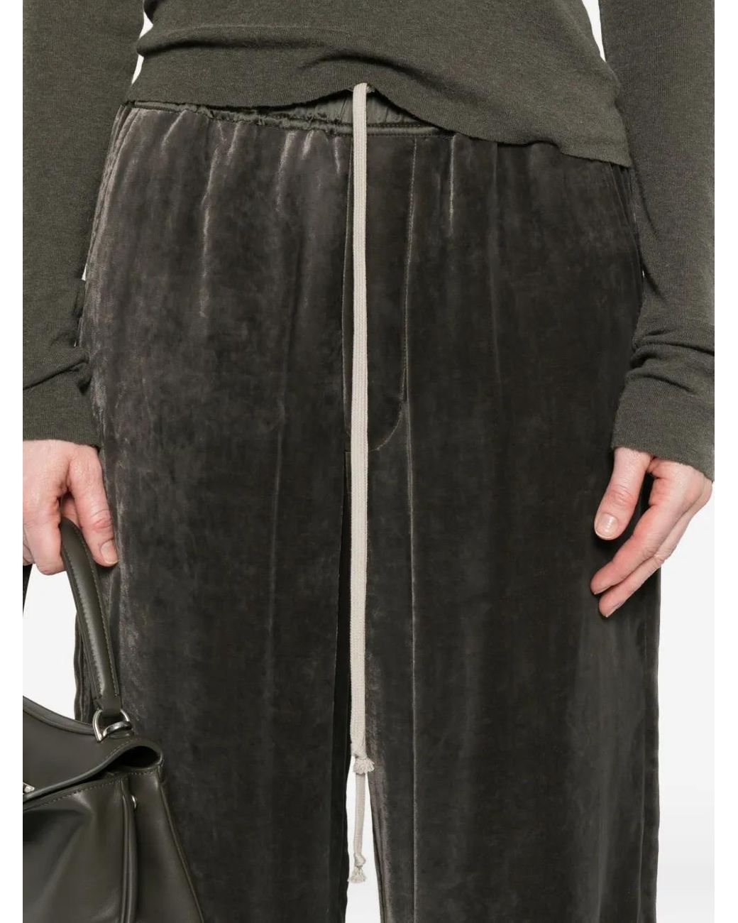 Rick Owens Black Velvet Trousers With Drawstring Closure For