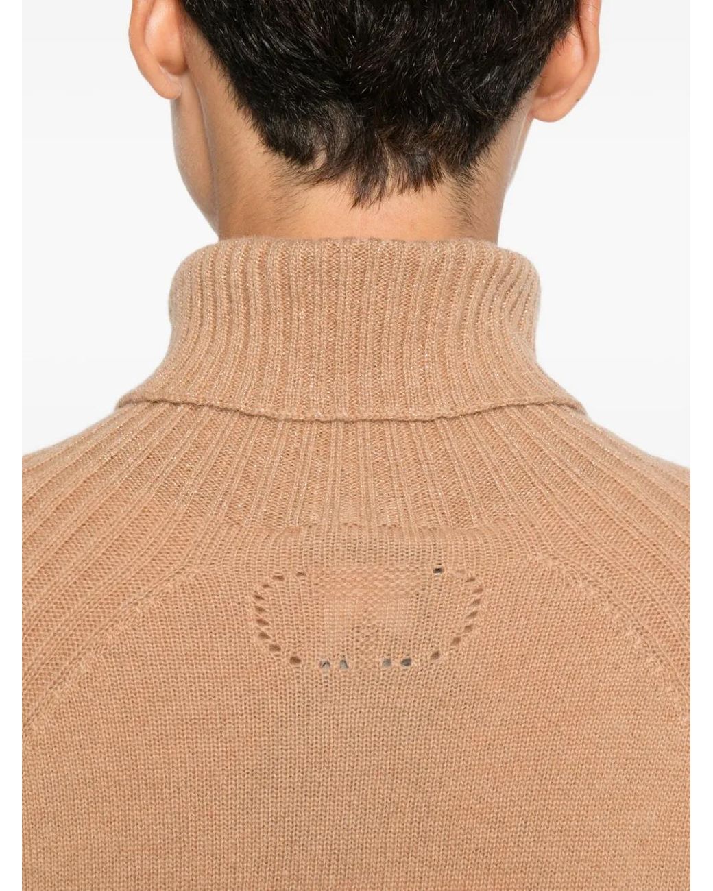 Twinset Natural Turtleneck Ribbed Sweater