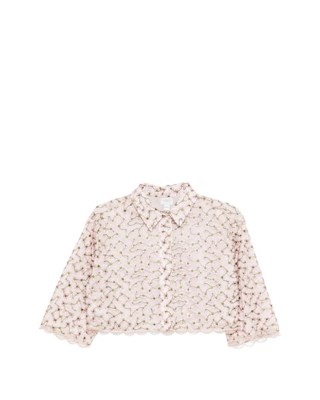 Giambattista Valli Natural Floral-Embroidered Cropped Shirt
