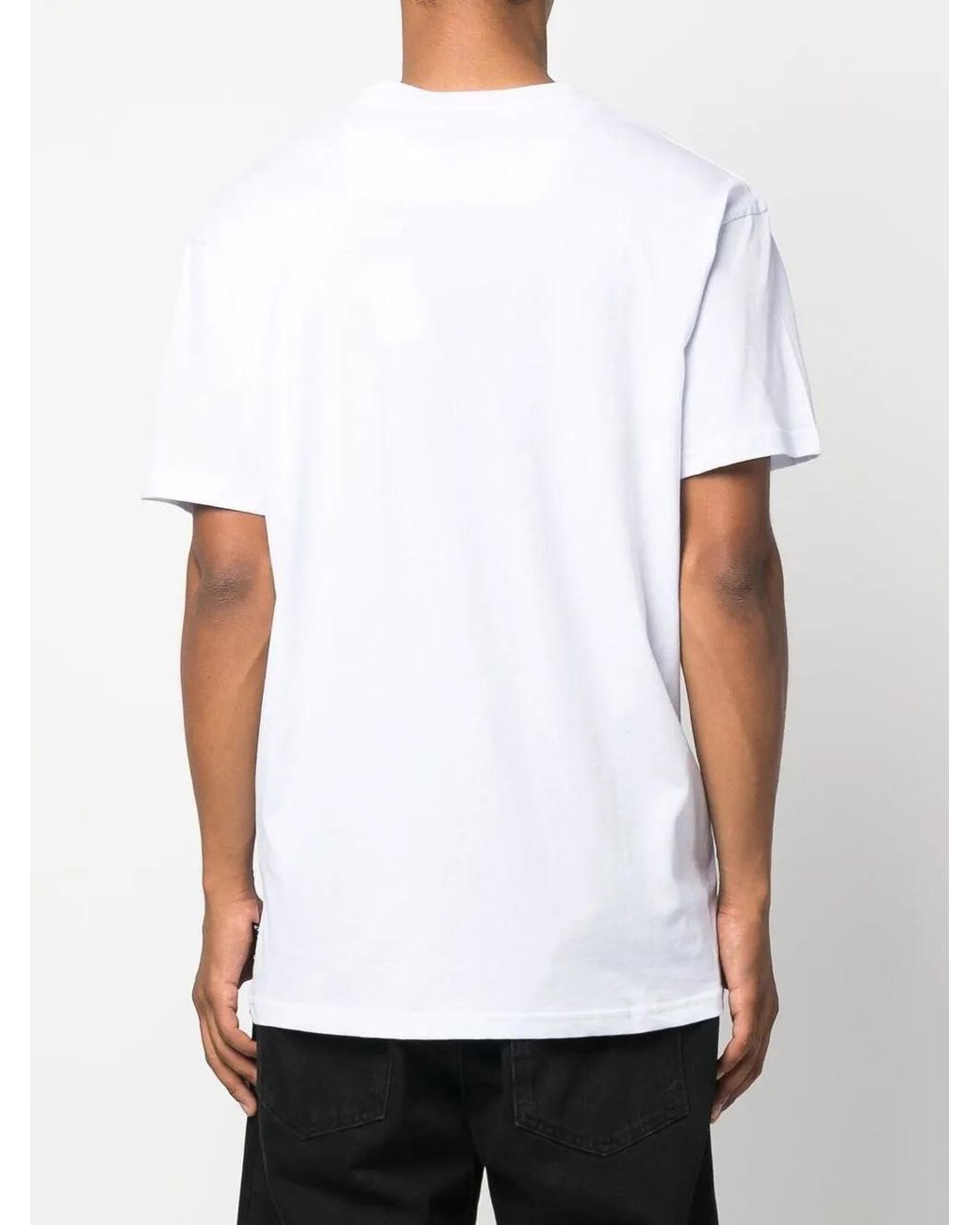 Philipp Plein White Logo-Plaque V-Neck T-Shirt for men