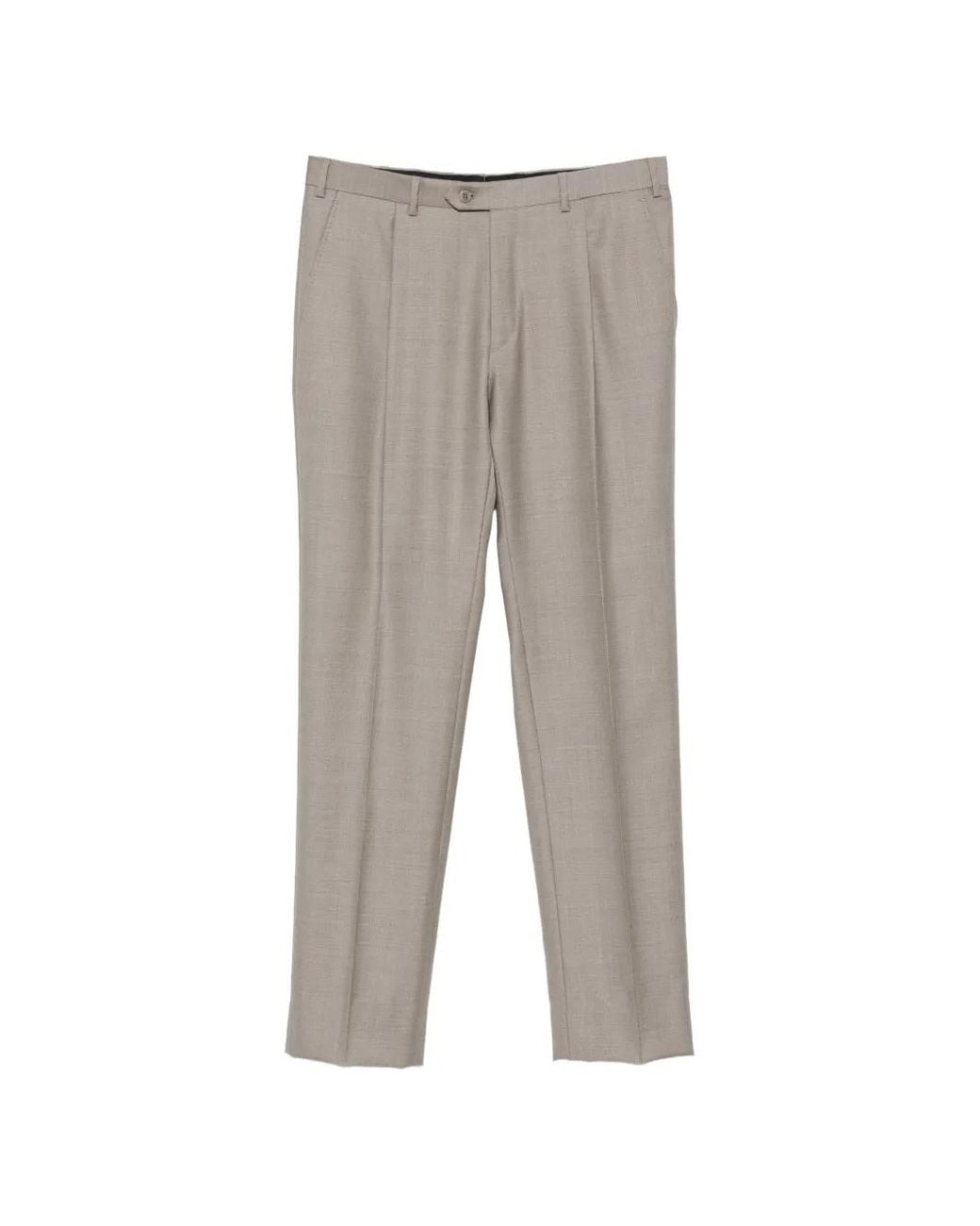 Brioni Gray Pleated Trousers for men
