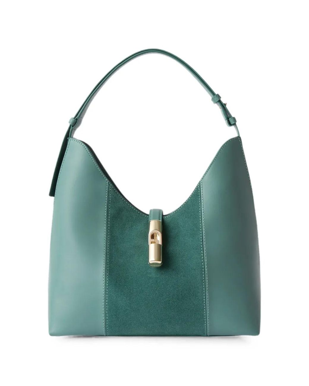 Furla Green Medium Suede-Panelled Shoulder Bag