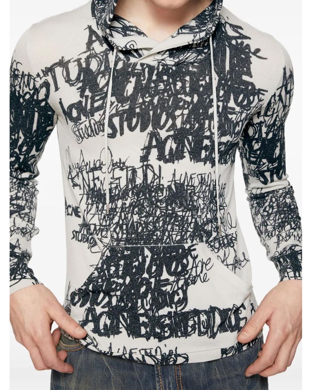Acne Gray Logo-Print Jersey Drawstring Hoodie for men