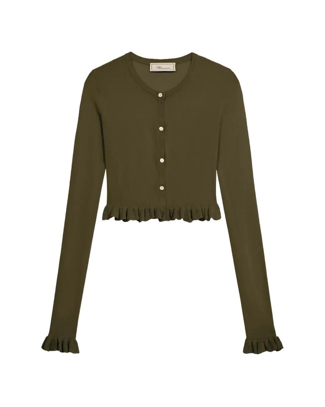 Blumarine Green Ruffled-Sleeve Cardigan