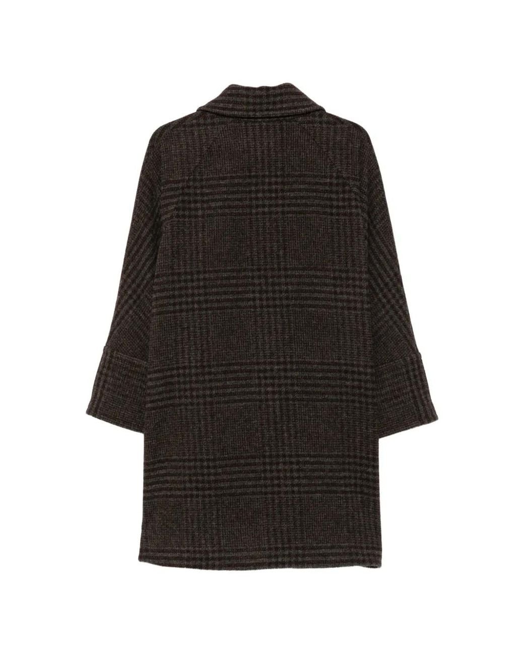 Alberto Biani Black Check-Pattern Wool Coat