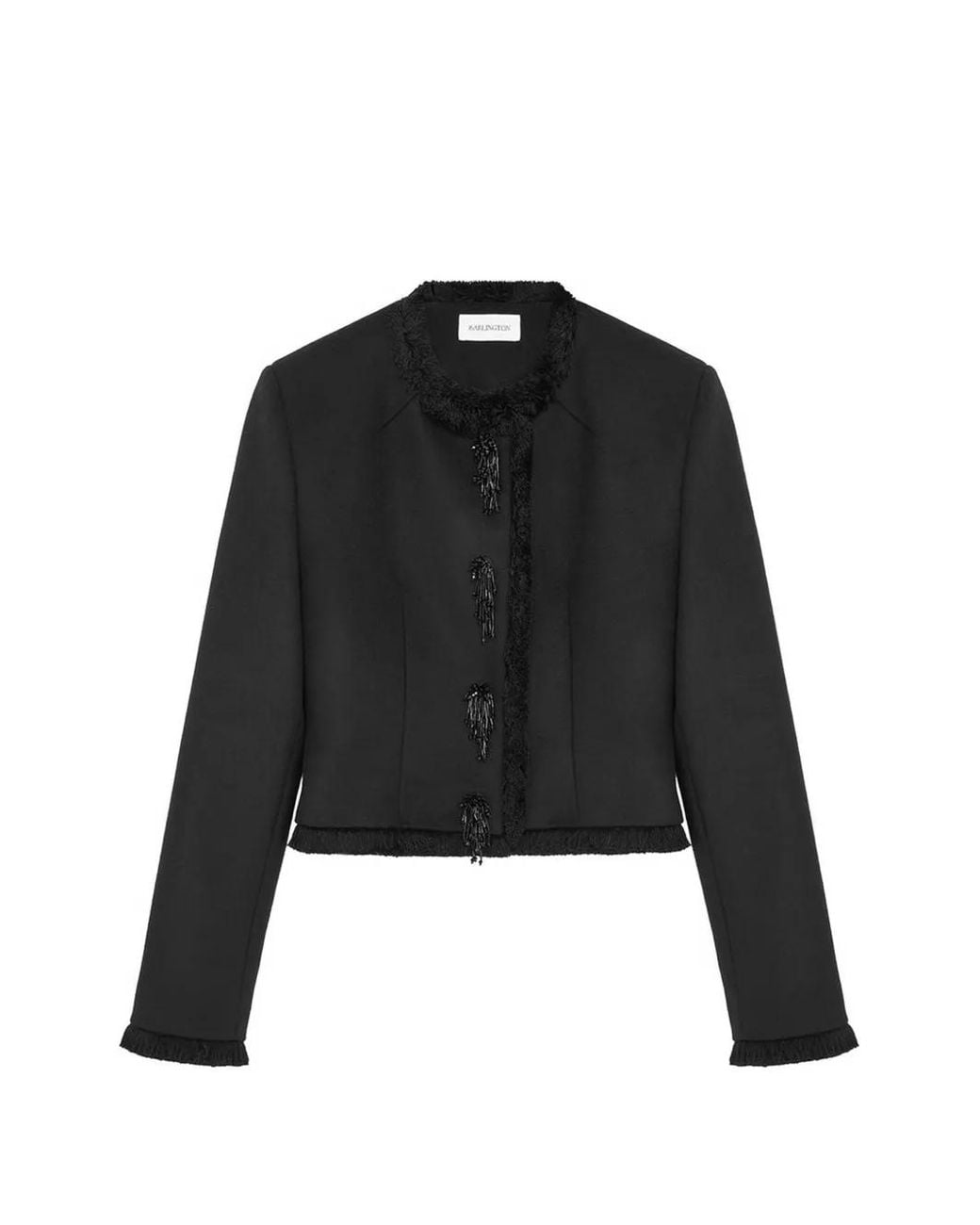 16Arlington Black Jenna Fringed-Trim Cropped Jacket