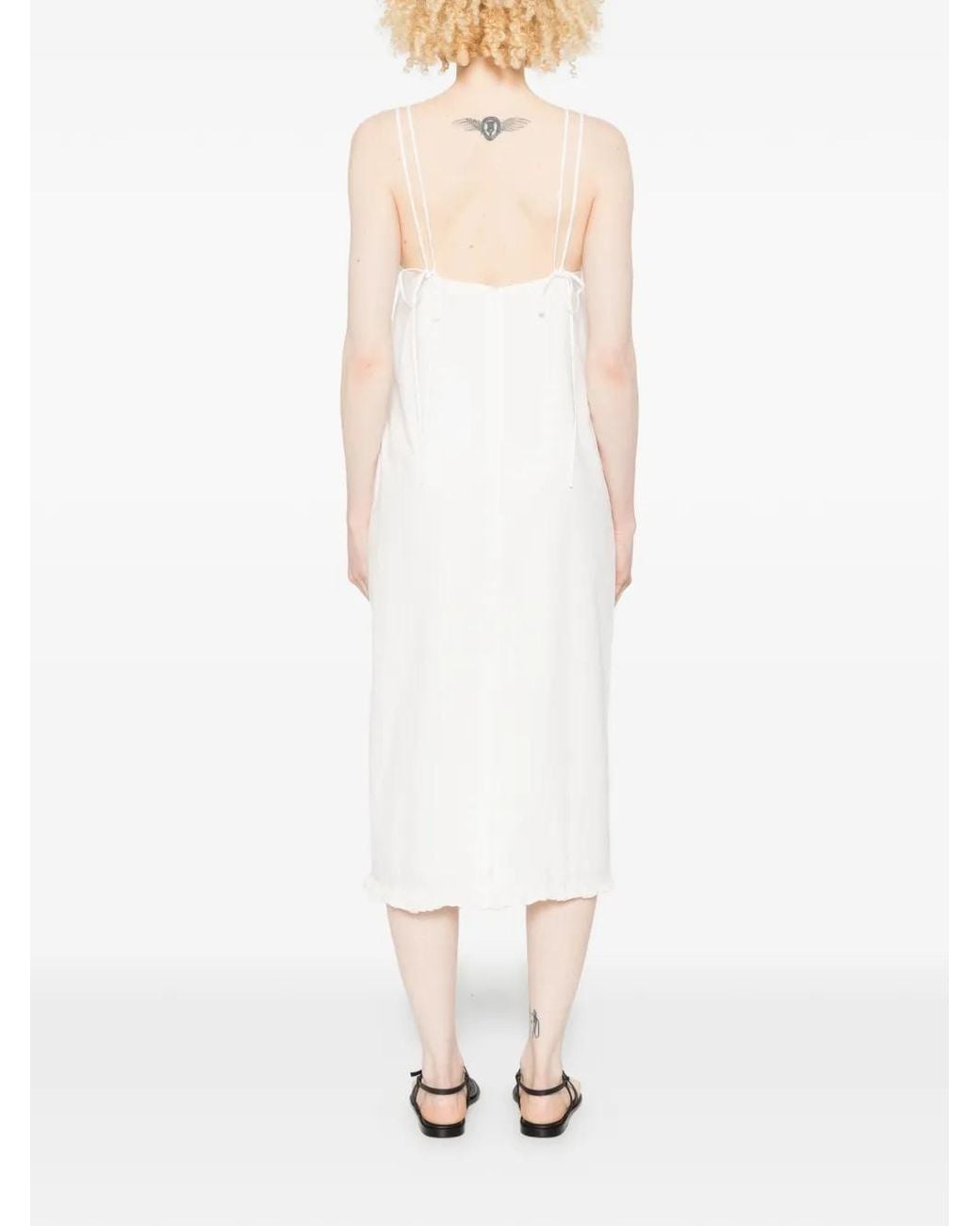 Occleus White Joy Strap Ruffled Midi Dress