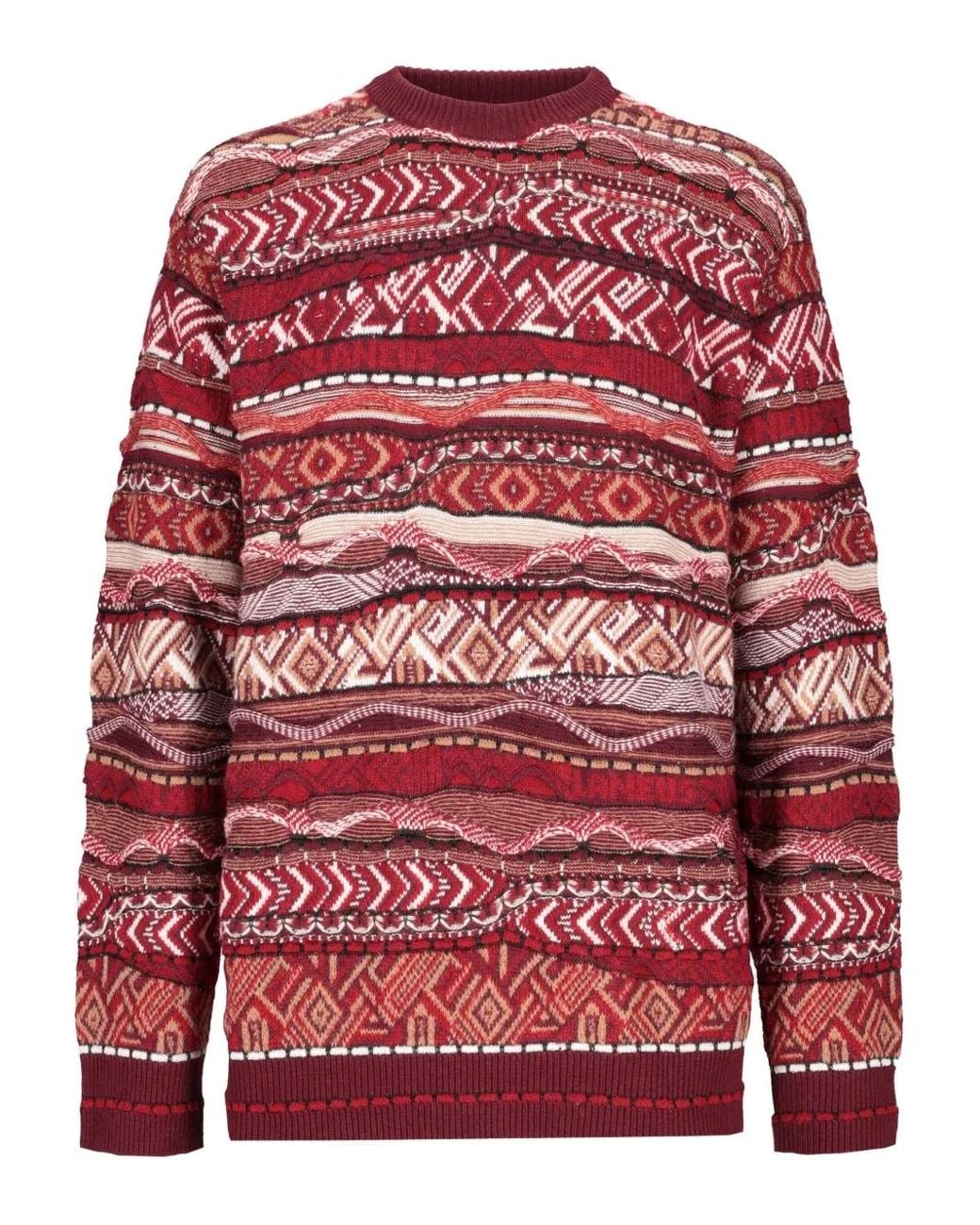 Laneus Red Geometric-Pattern Crew-Neck Sweater for men