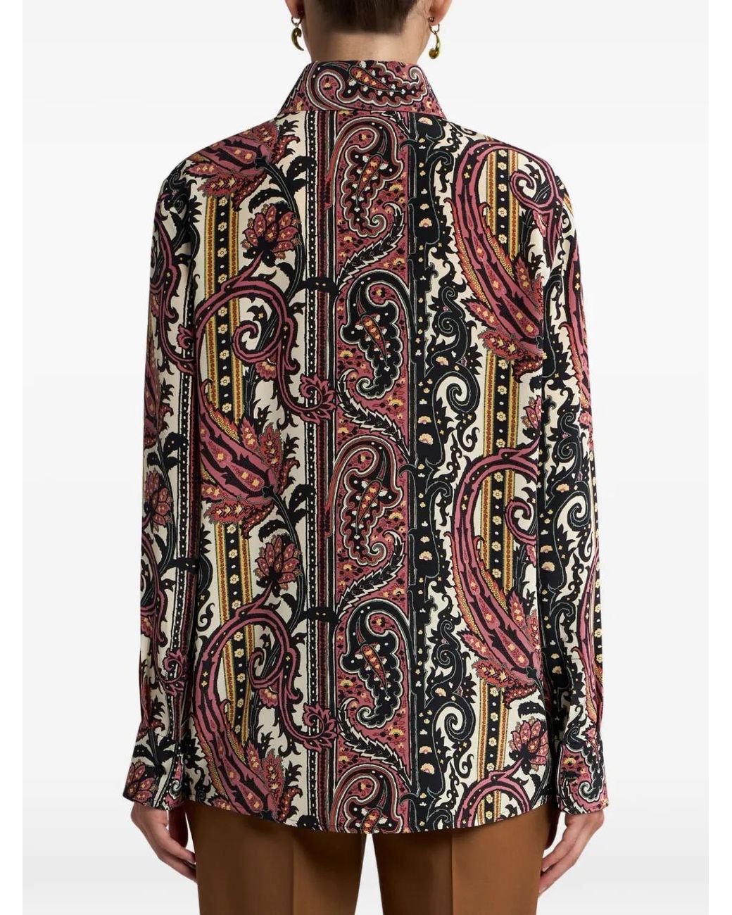 Etro Red Leafy Paisley-Motif Silk Shirt