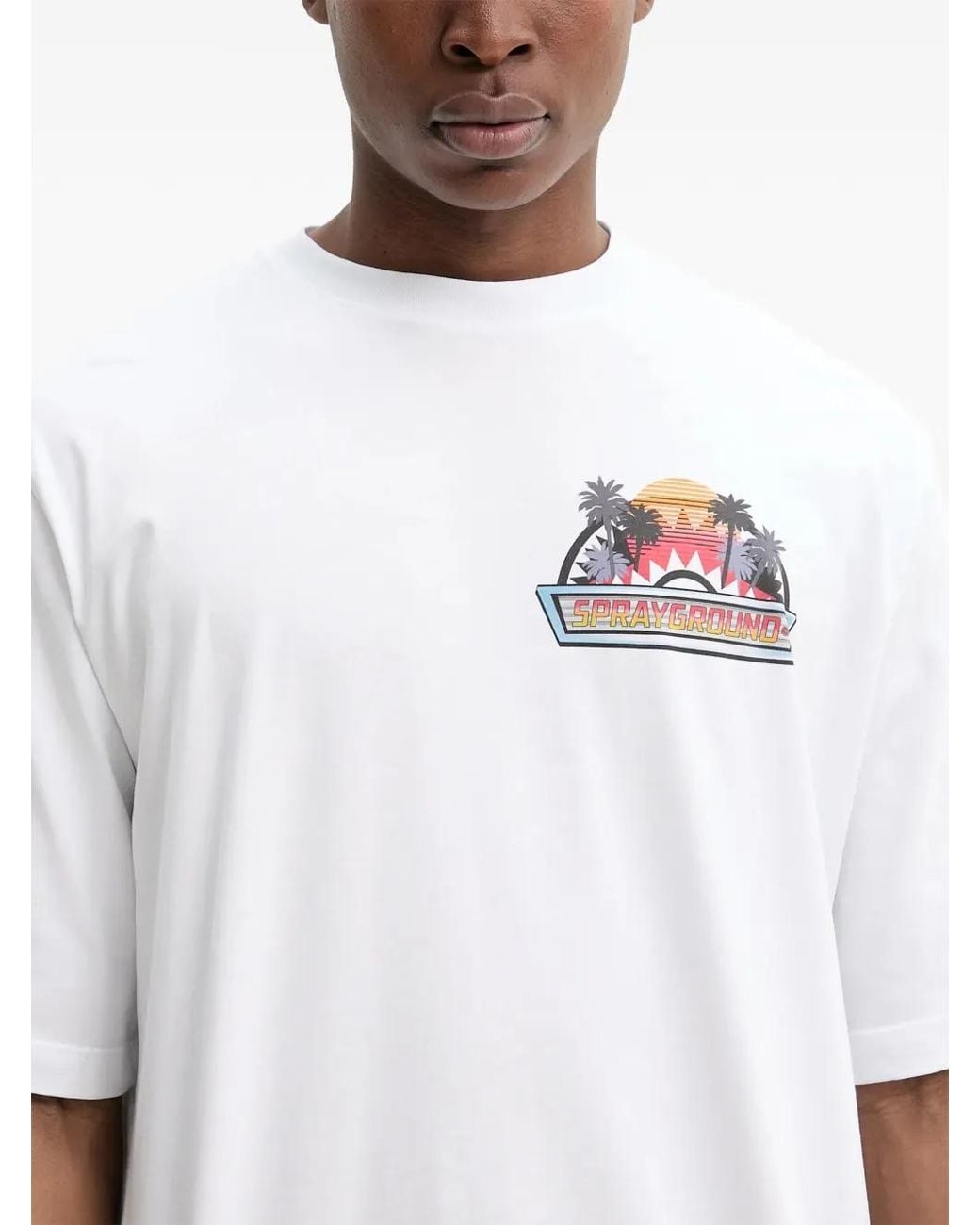 Sprayground White T-Shirt Daytona Race Over À Col Rond for men