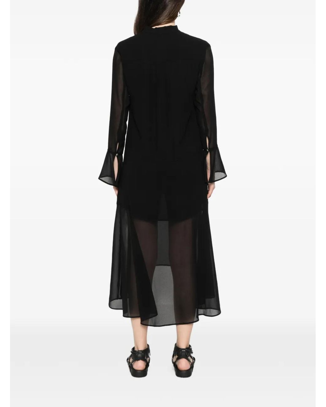 Pinko Black Georgette Button Front Tie Dress