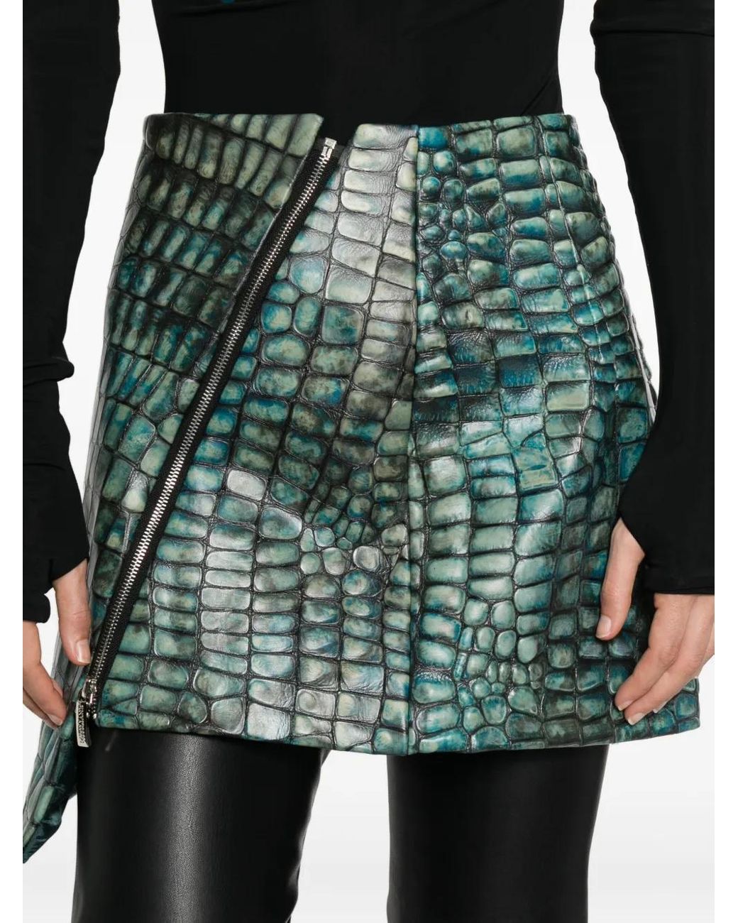 MITILIANE COUTURE Blue Embossed Leather Croc Effect Skirt