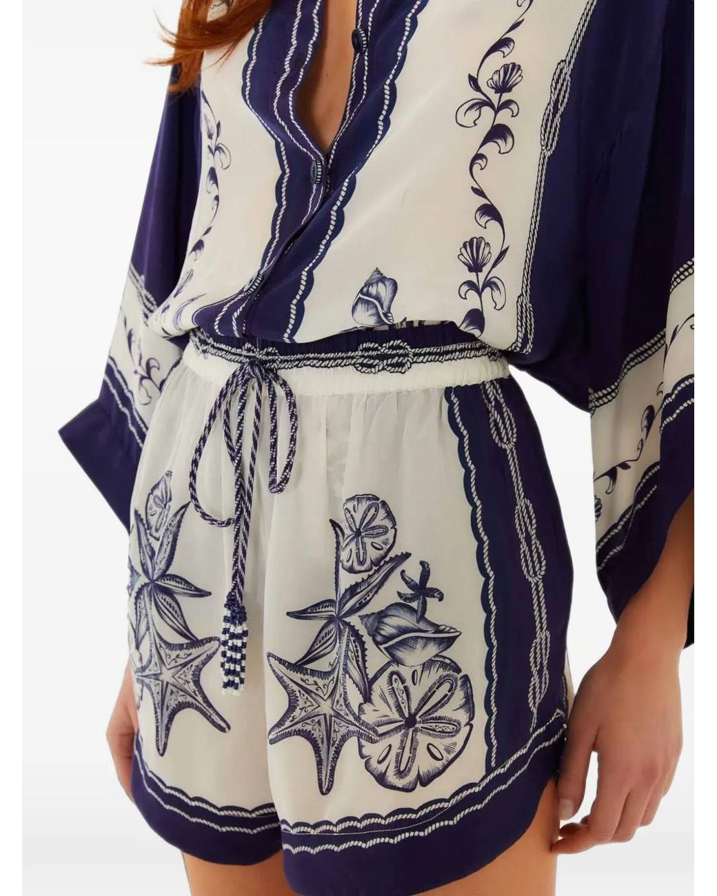 Farm Rio Blue All-Over Print Viscose Drawstring Waist Shorts