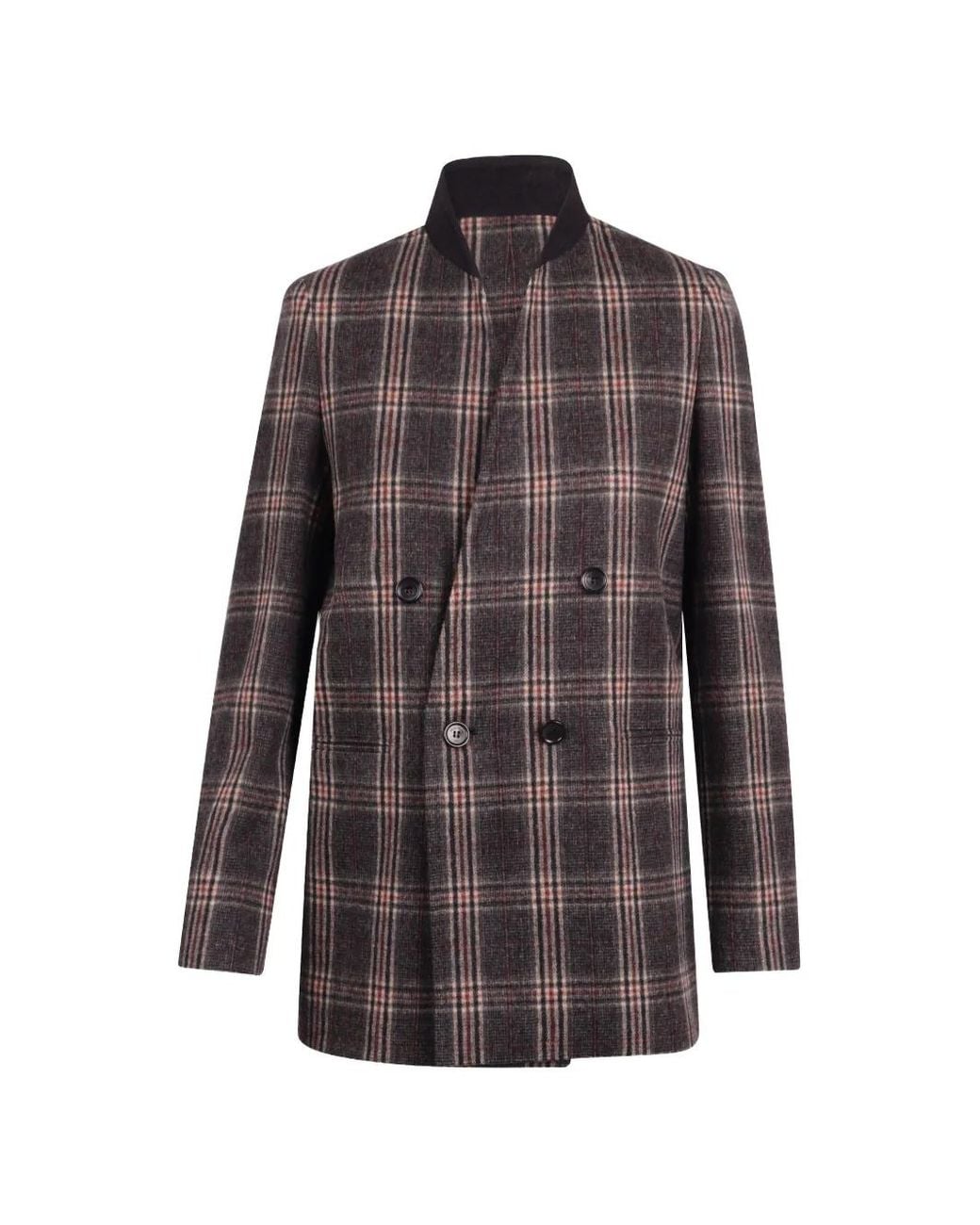 Max Mara Brown Double-Breasted Plaid Blazer