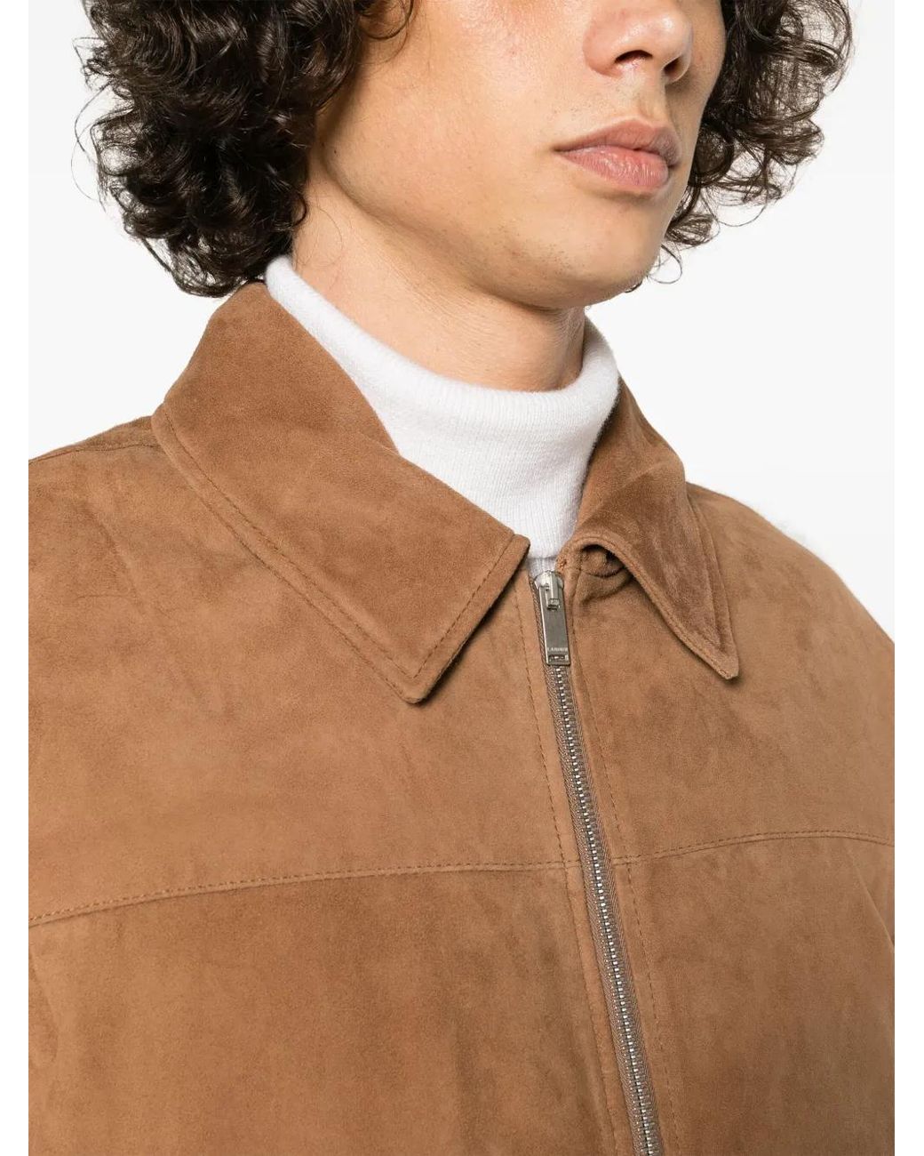 Lardini Brown Zip-Up Suede Bomber Jacket for men