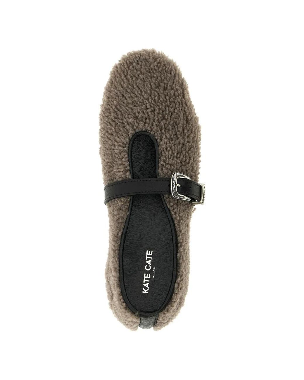 KATE CATE Gray Shearling Buckle Ballet Flats