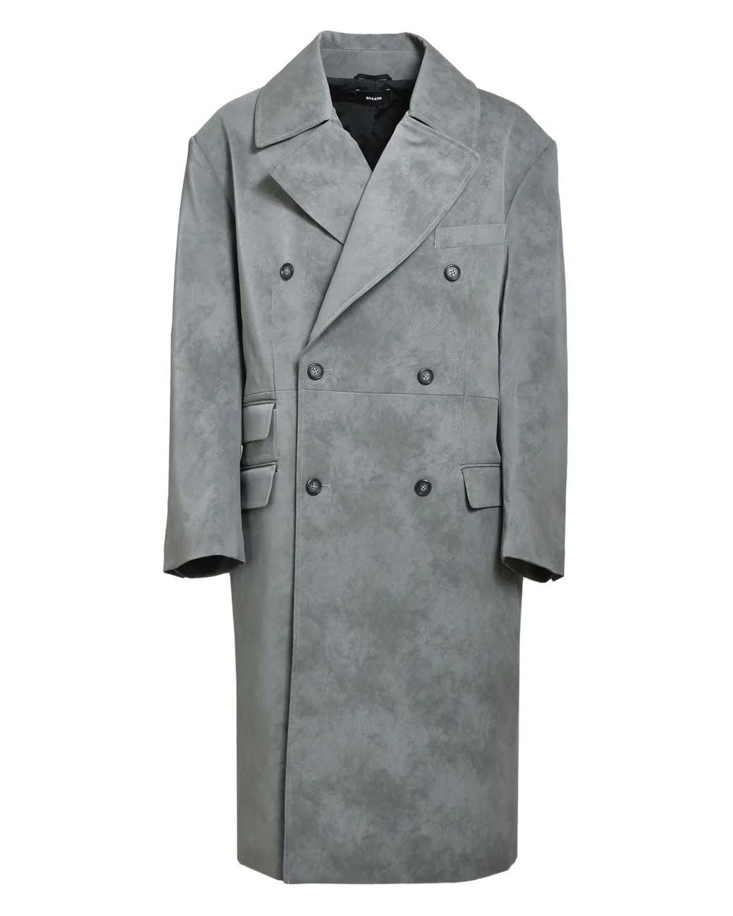 BREATH Gray Wide-Collar Double-Breasted Coat for men