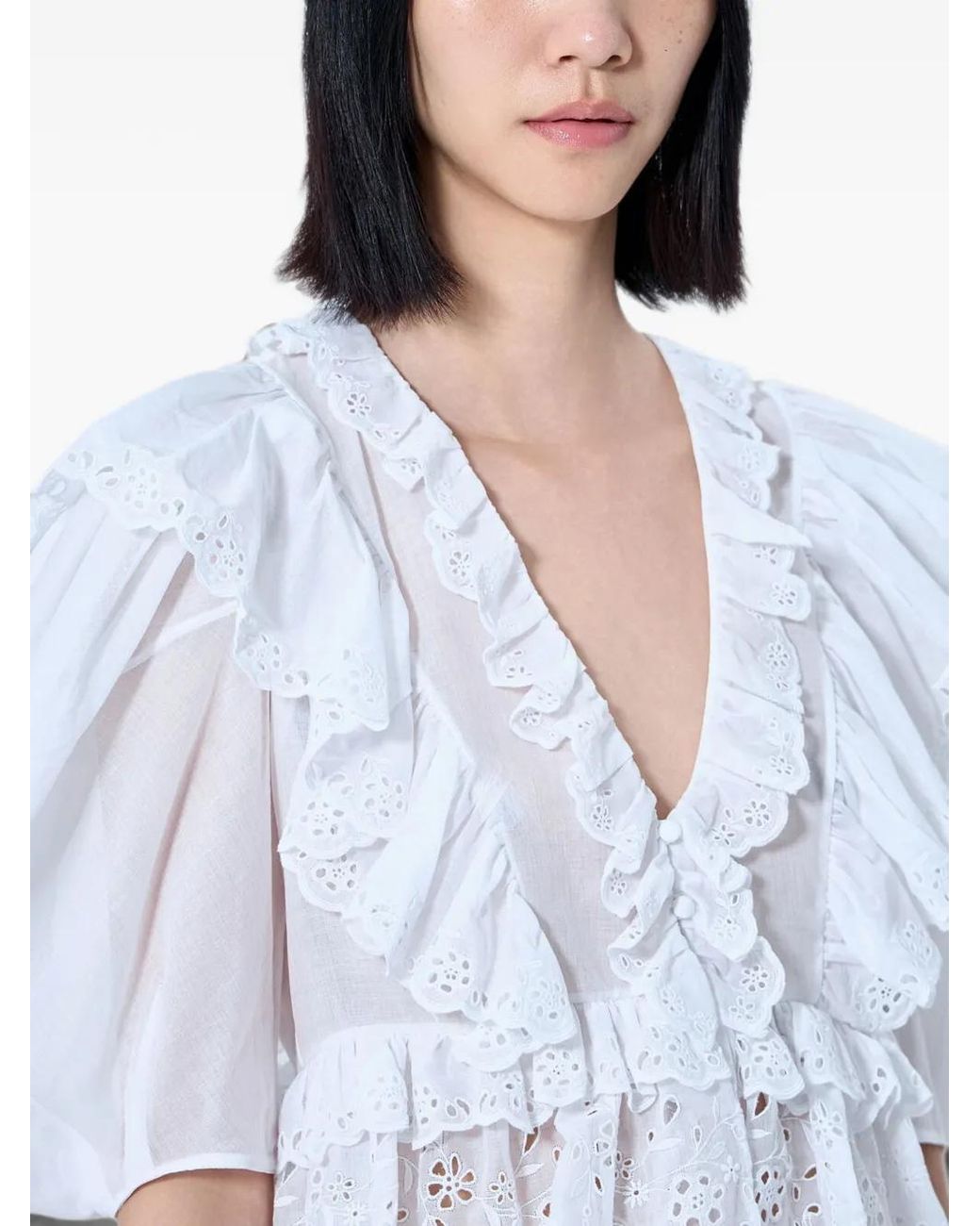 Chloé White Cropped V-Neck Ruffle Top