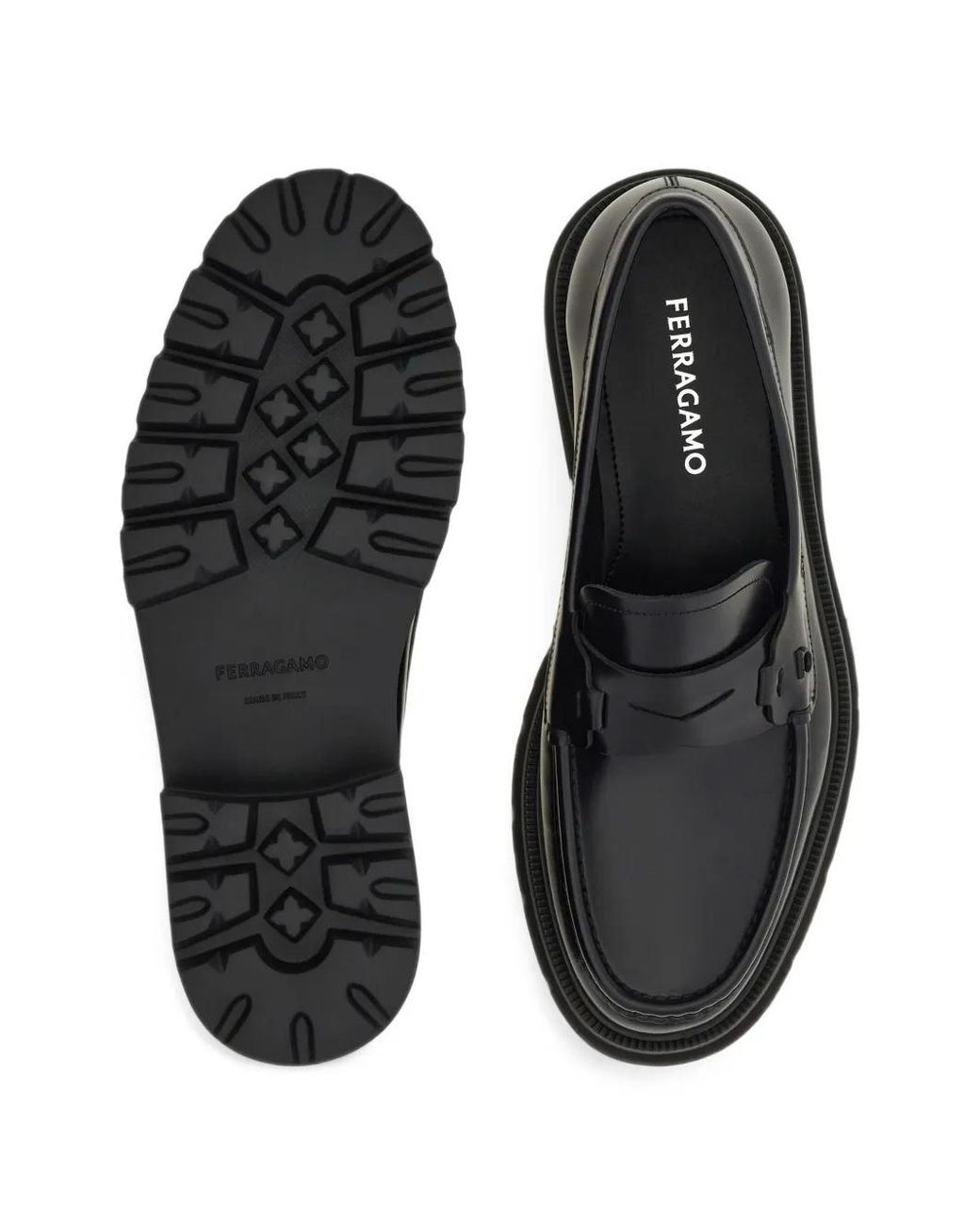Ferragamo Black Penny Loafer With Chunky Tread for men