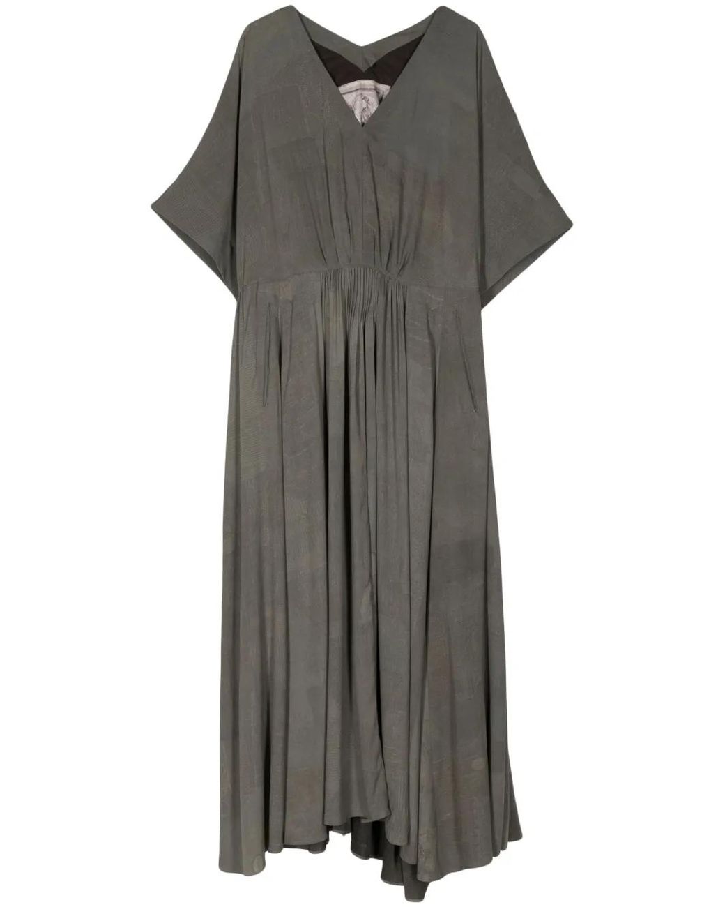Vestido Largo Drapeado De Seda Ziggy Chen de color Gray