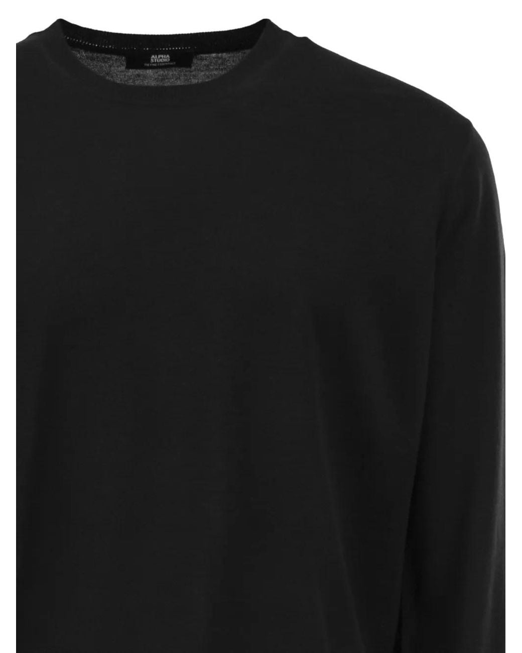 Alpha Studio Black Merino Wool Sweater for men