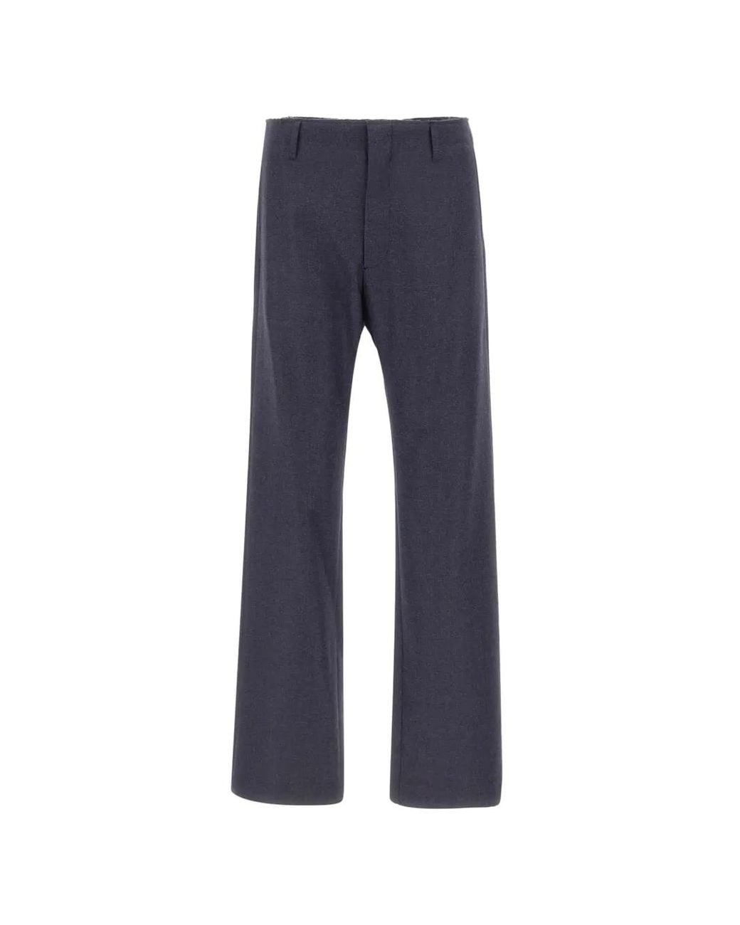 MM6 by Maison Margiela Blue Fringed-Edge Wool Trousers for men