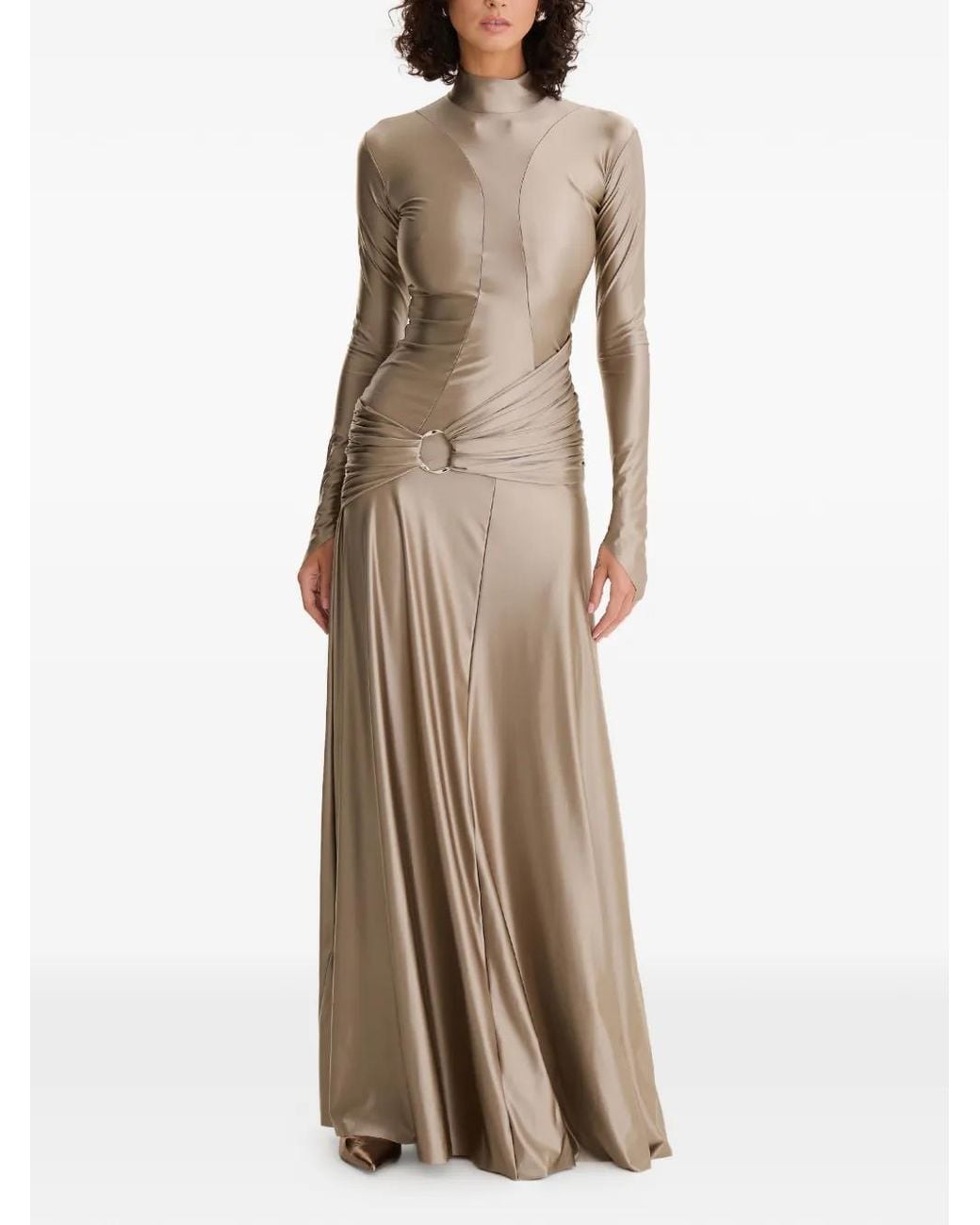 MOOS STUDIO Natural Ring-Detail Long-Sleeved Maxi Dress