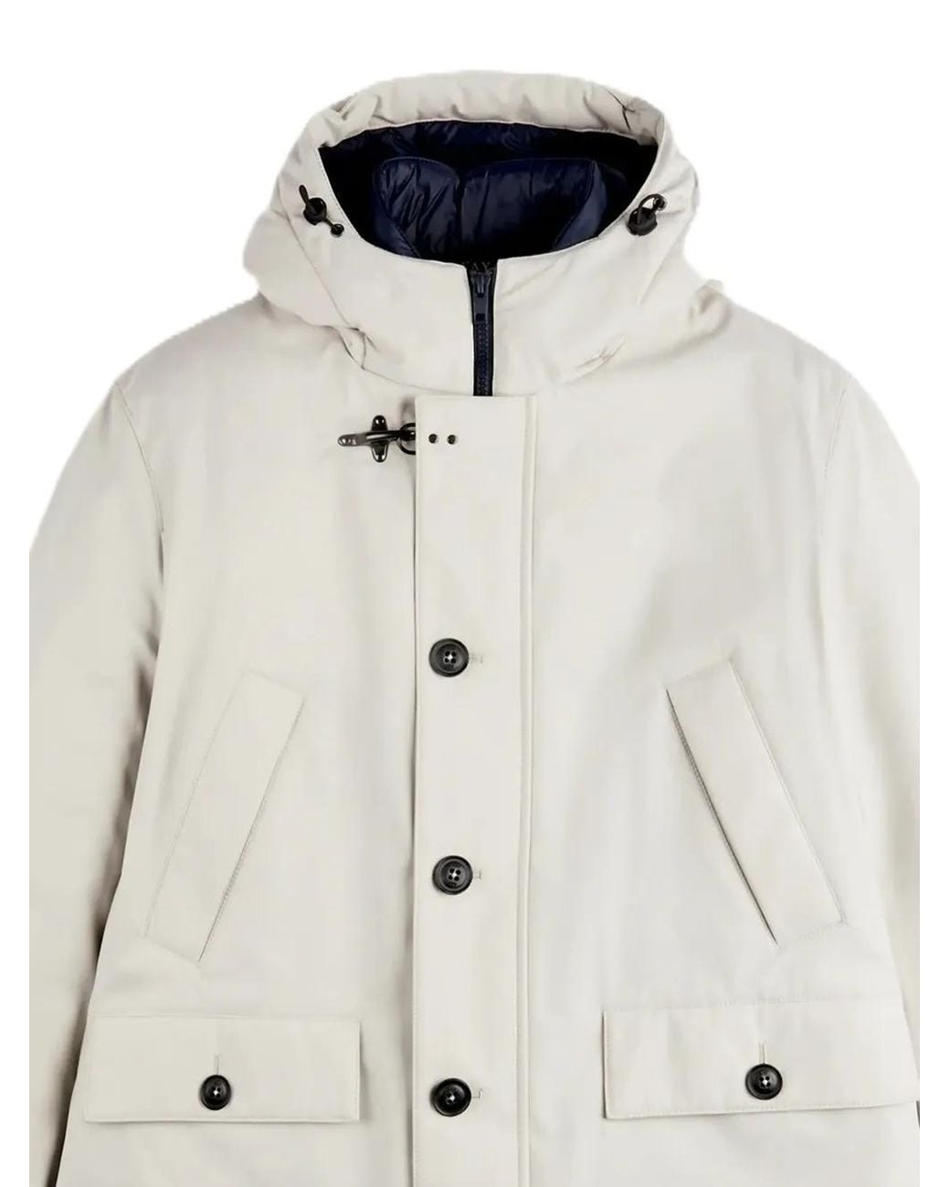 Fay White Button-Up Hooded Parka Coat for men