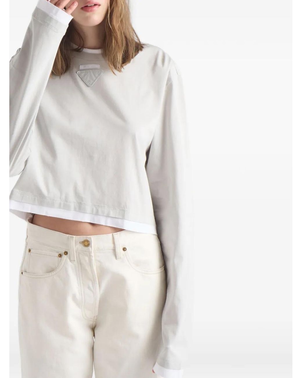 Prada White Long-Sleeved Jersey T-Shirt