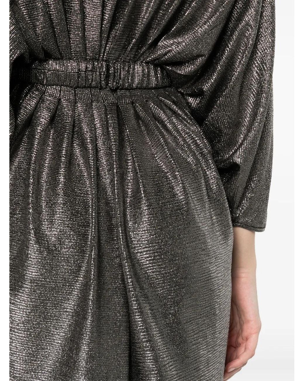 Nissa Black Shimmer Pleated Midi Dress
