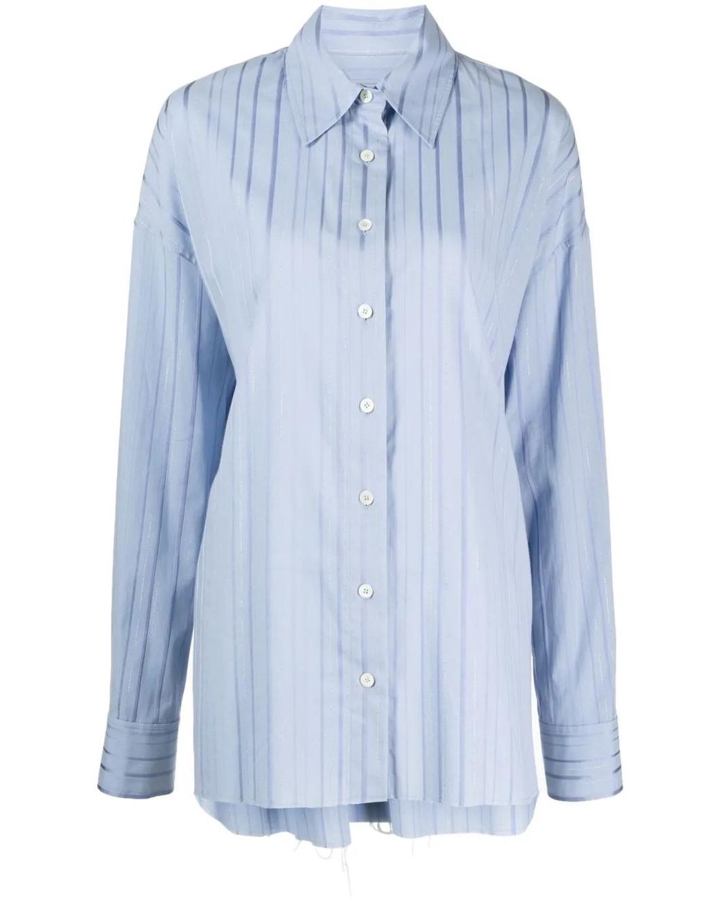 Goen.J Blue Metallic-Threading Striped Shirt